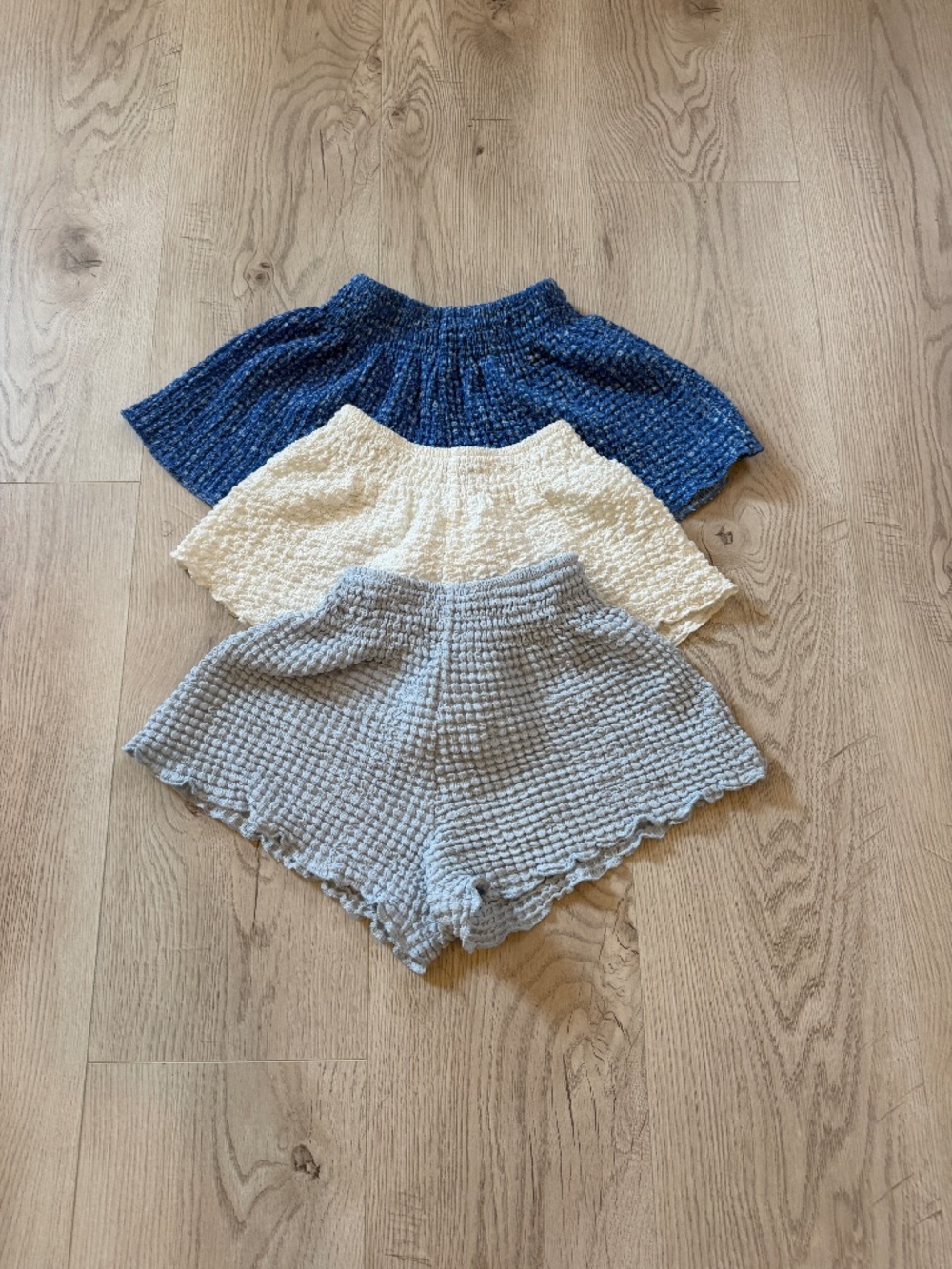 Zara Flowy Shorts Elastic Waist White/ Blue/ Light Blue Girls Set of 3 Sz.6